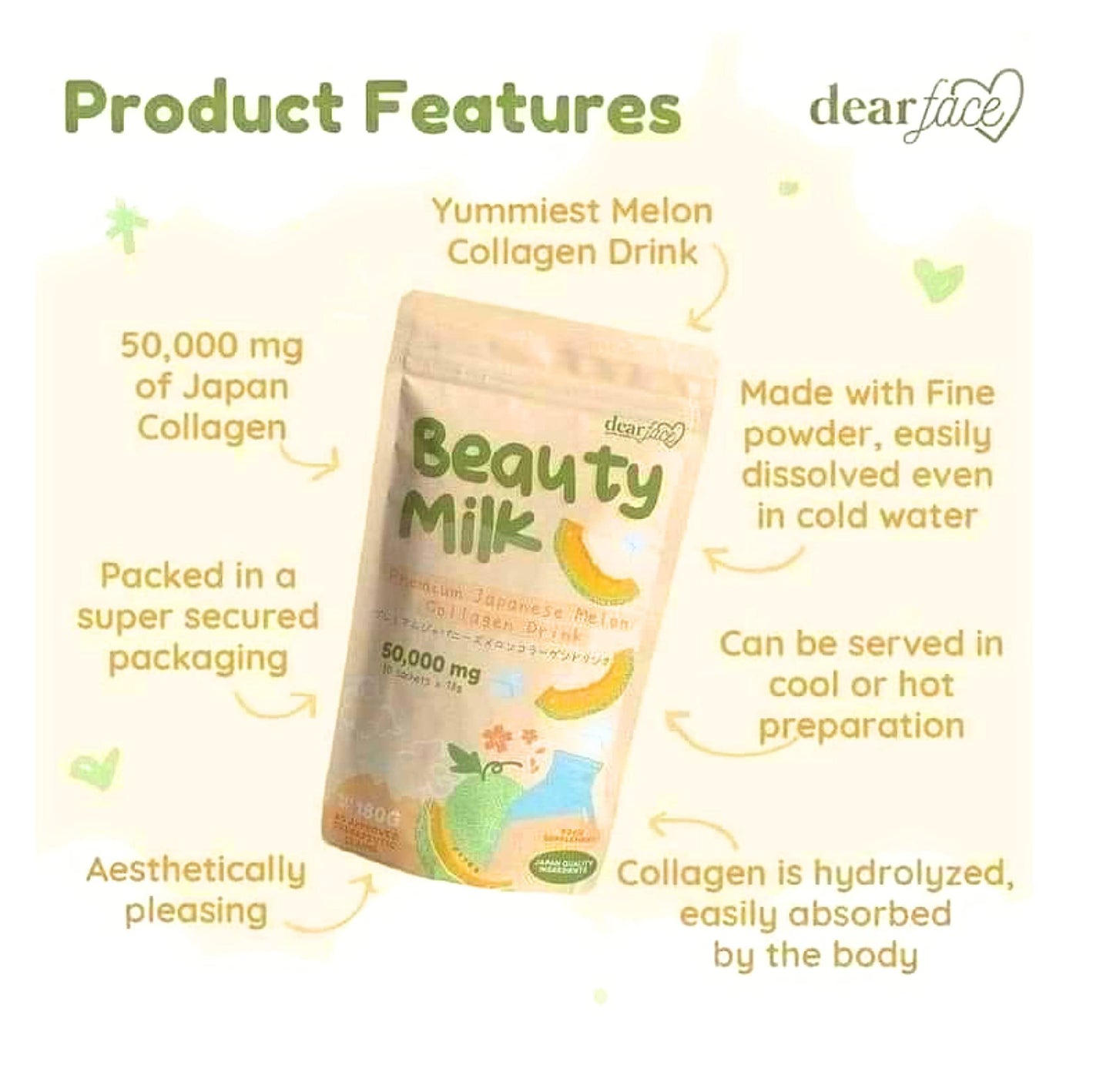 Dear Face Beauty Milk Premium Japanese Melon Collagen Drink + Premium Japanese Strawberry Glutathione Drink (2 PACKS BUNDLE DEAL)