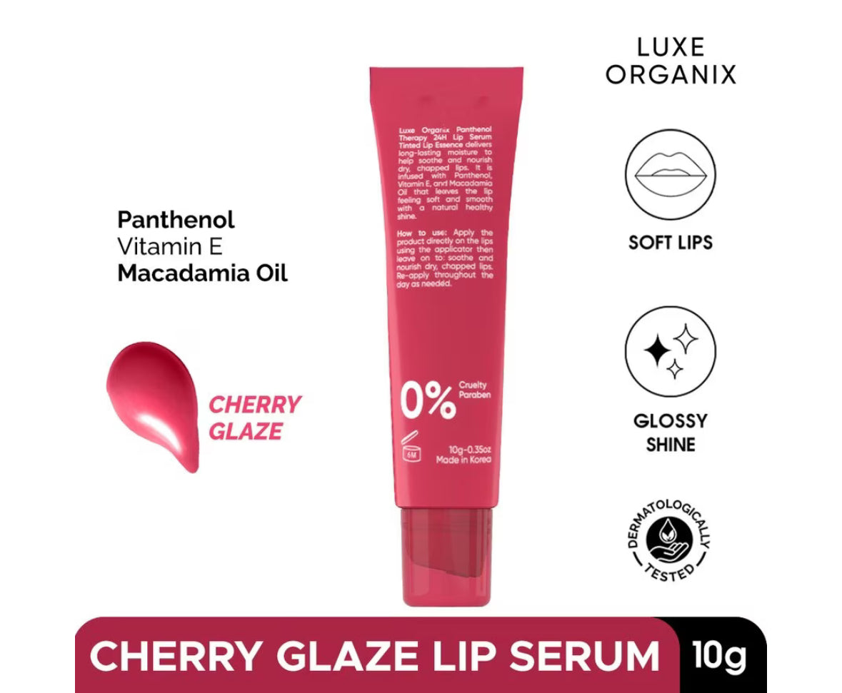 LUXE ORGANIX Panthenol Lip Therapy 24H Lip Serum Tinted Lip Essence Cherry Glaze 10G