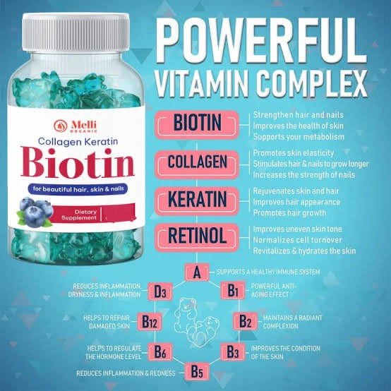 Melli Organic Collagen Keratin Biotin for beautiful hair, skin & nails - 30 gummies