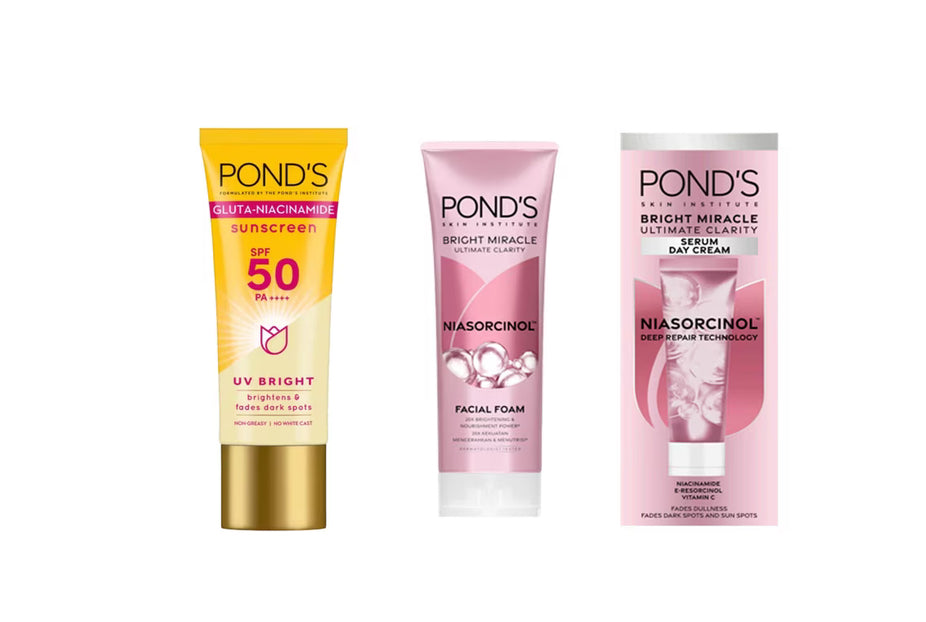 PONDS Bright Miracle Regimen - Facial Foam 100g + Facial Moisturizer 40g + Sun Gluta-Niacinamide 50ml