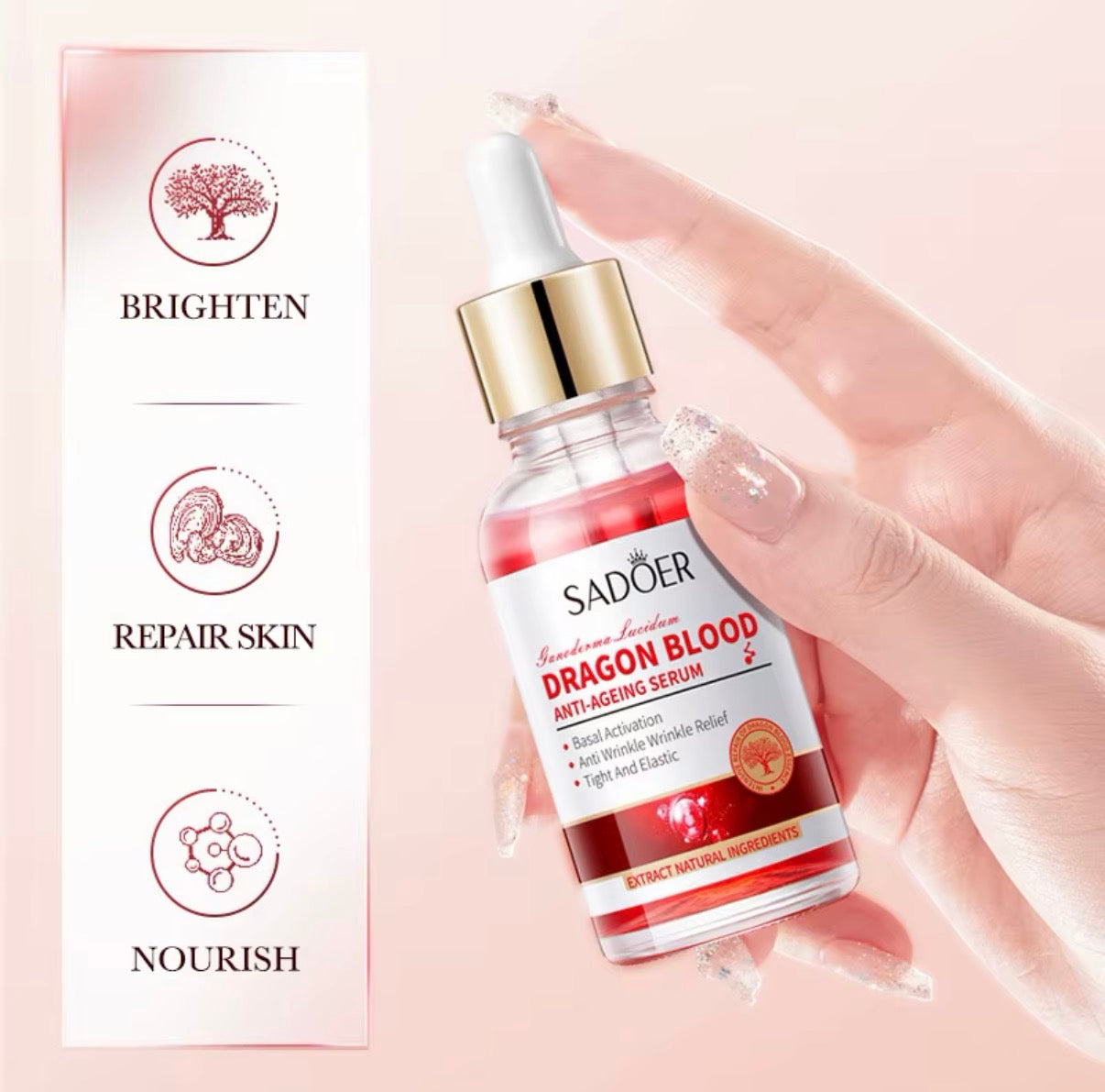 SADOER Dragons Blood Dryness Moisturizing Facial Serum Skin Firming Lifting Fine Lines Smooth Essence Serum 30ml