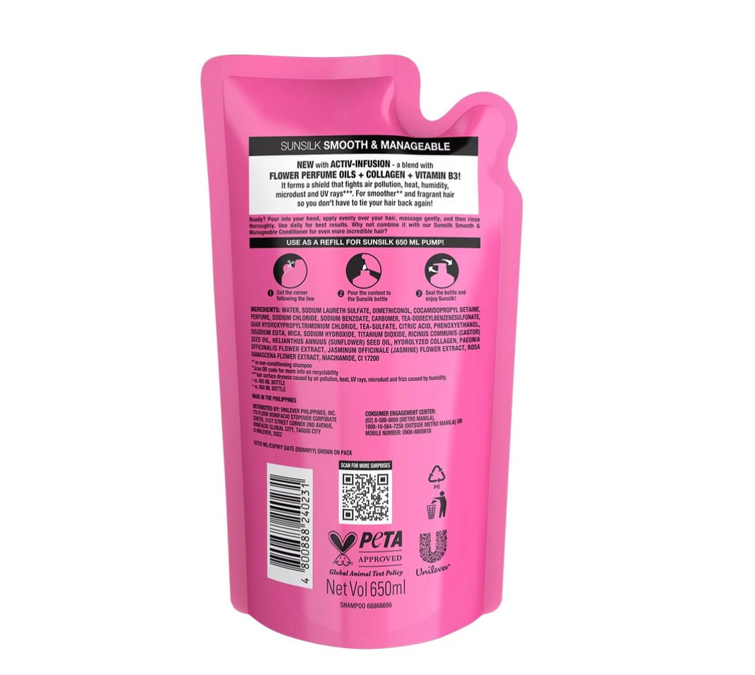 SUNSILK Shampoo Pink Smooth & Manageable 650mL - Refill Pack