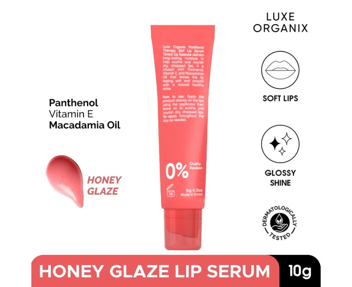 LUXE ORGANIX Panthenol Lip Therapy 24H Lip Serum Tinted Lip Essence Honey Glaze 10G