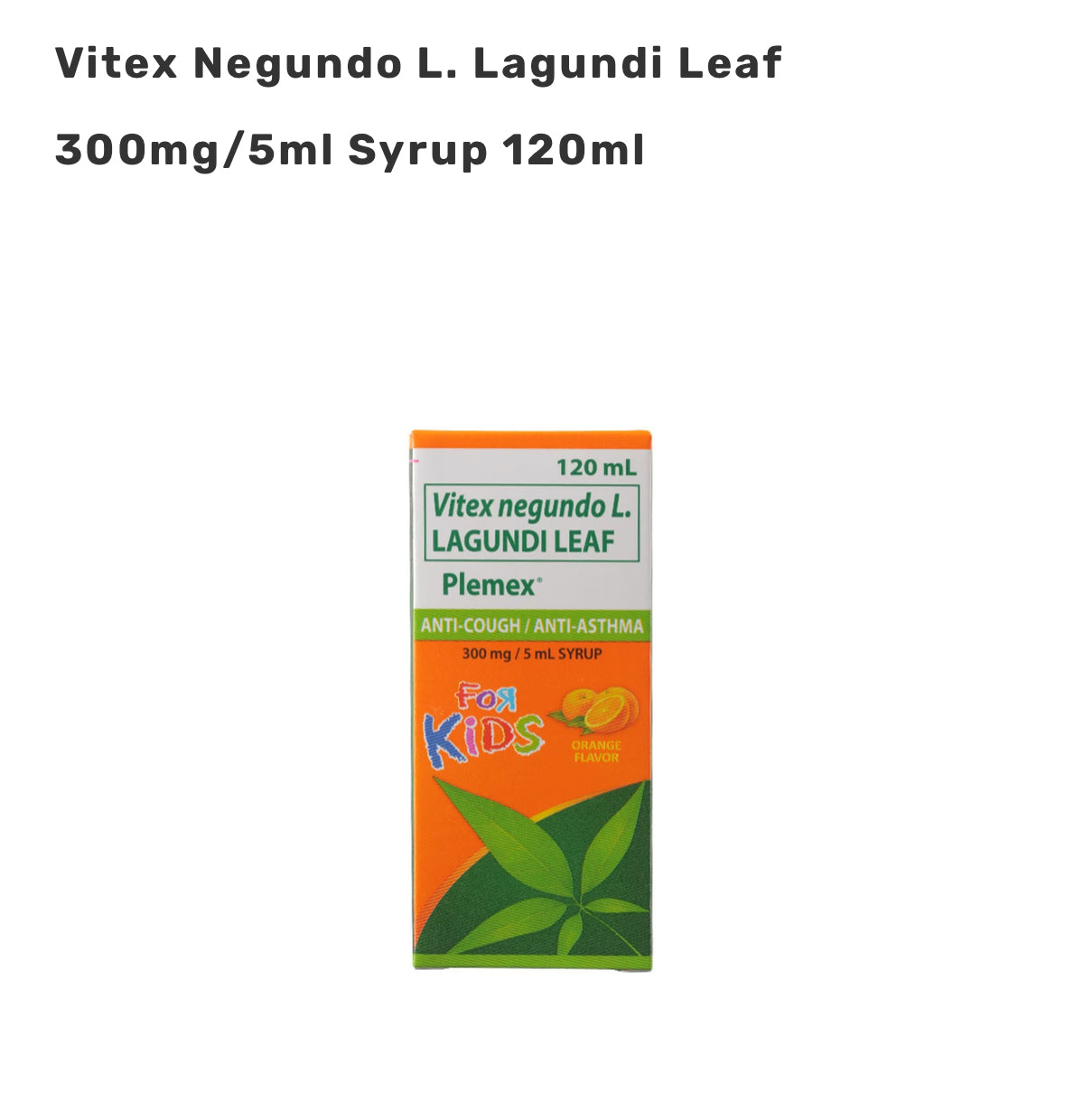 PLEMEX Vitex Negundo L. Lagundi Leaf 300mg/5ml Syrup 120ml