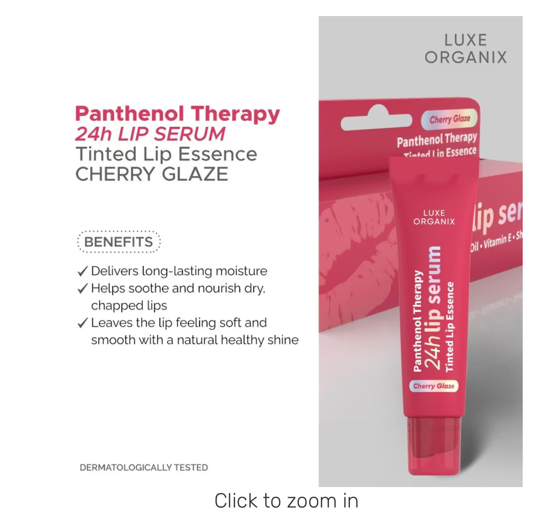 LUXE ORGANIX Panthenol Lip Therapy 24H Lip Serum Tinted Lip Essence Cherry Glaze 10G