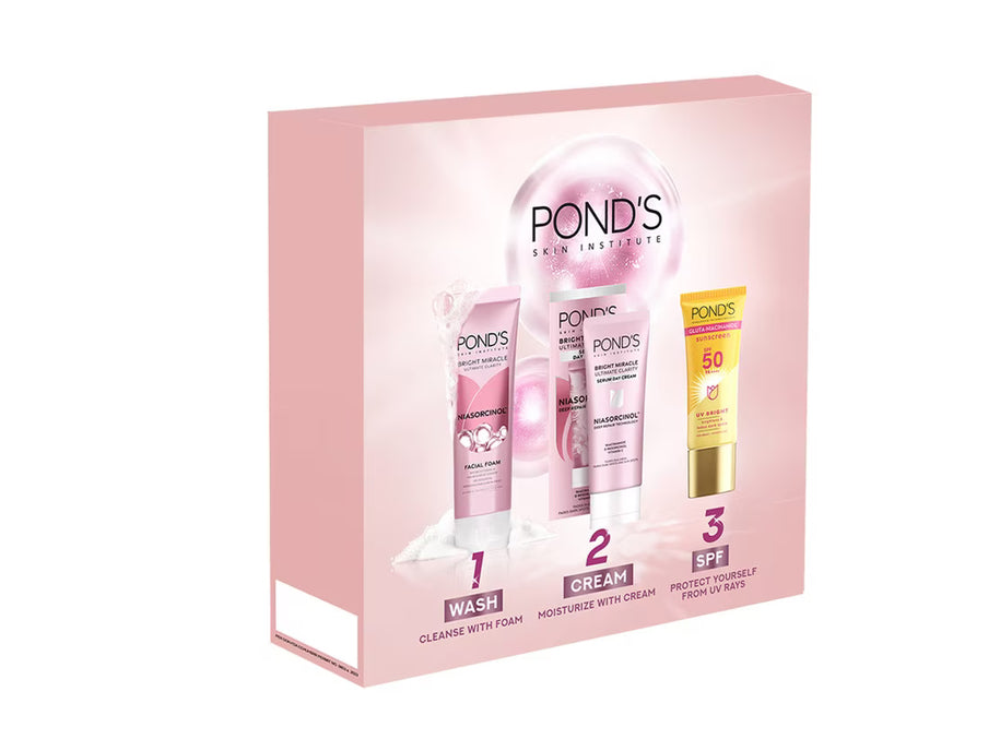 PONDS Bright Miracle Regimen - Facial Foam 100g + Facial Moisturizer 40g + Sun Gluta-Niacinamide 50ml