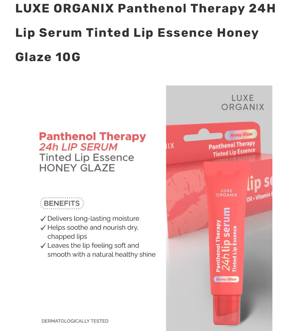 LUXE ORGANIX Panthenol Lip Therapy 24H Lip Serum Tinted Lip Essence Honey Glaze 10G