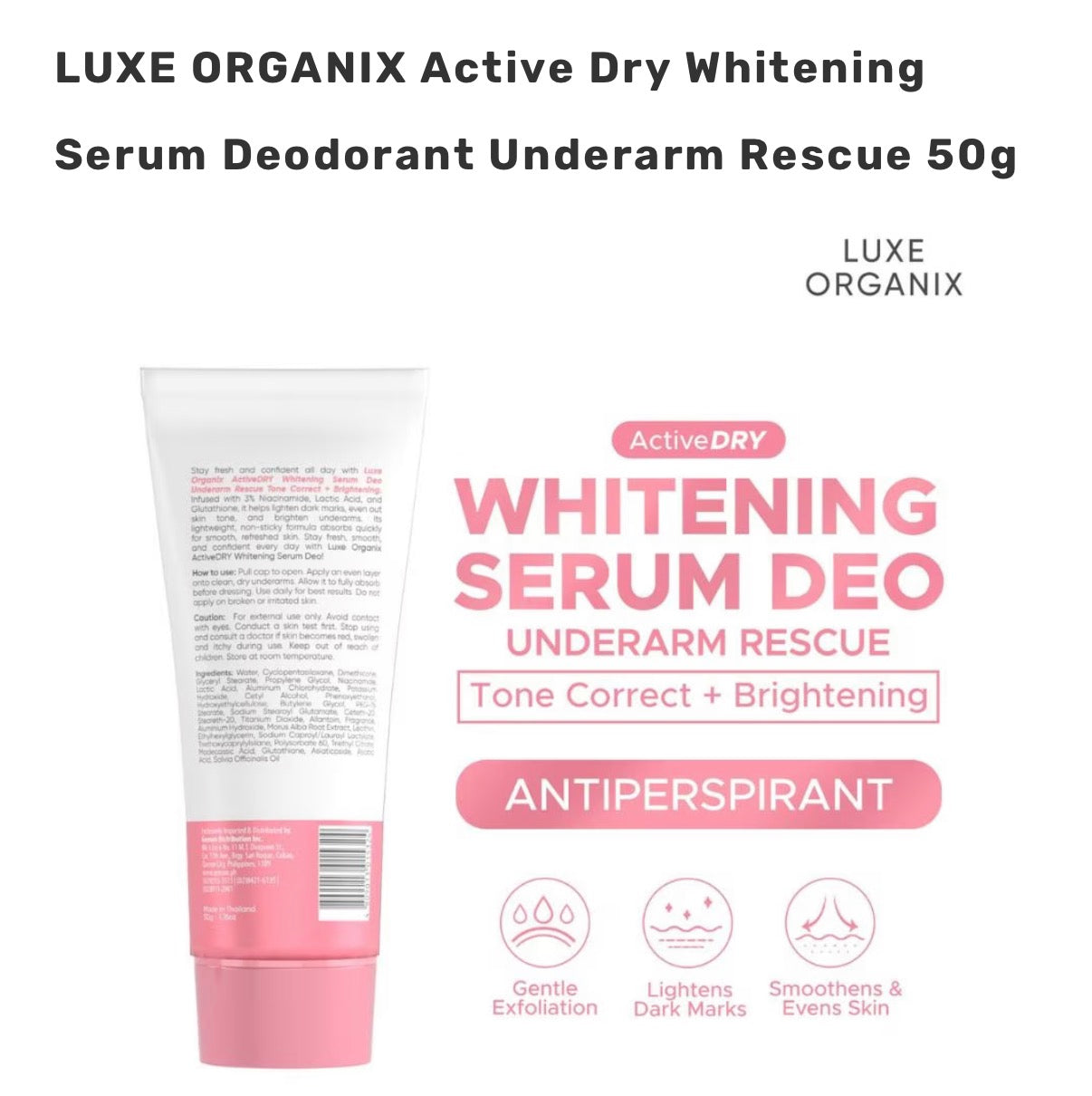 LUXE ORGANIX Active Dry Whitening Serum Deodorant Underarm Rescue 50g