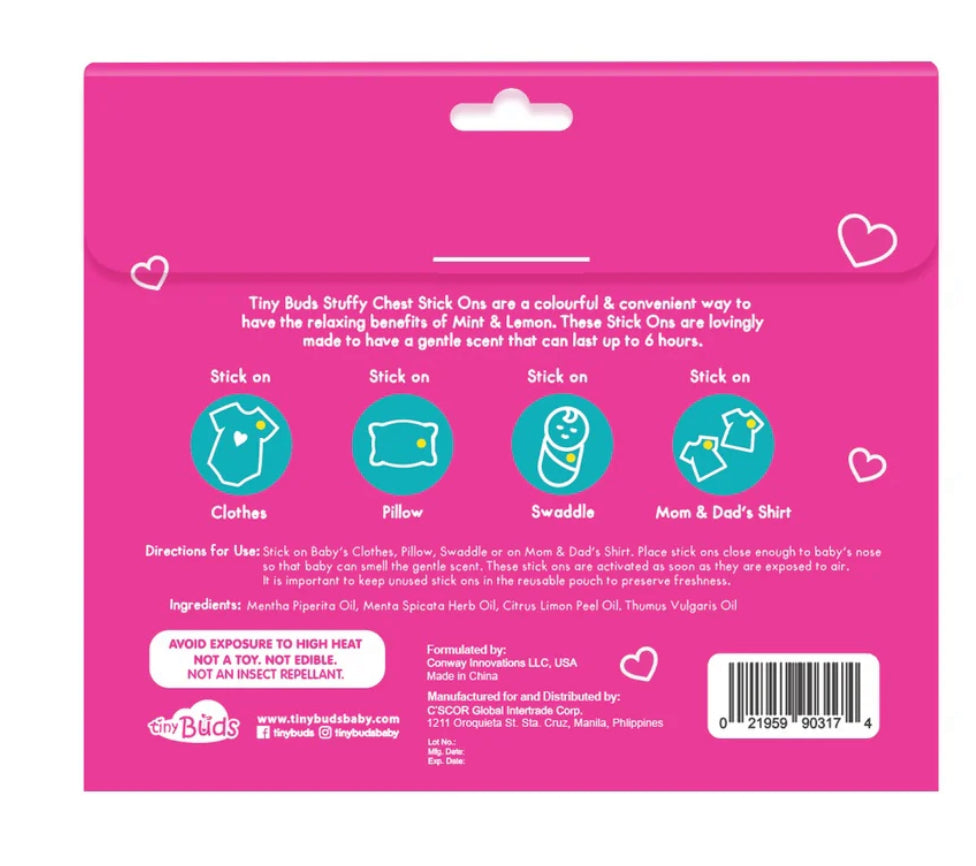 Tiny Buds Stuffy Chest Stick Ons - 12 Stick ons