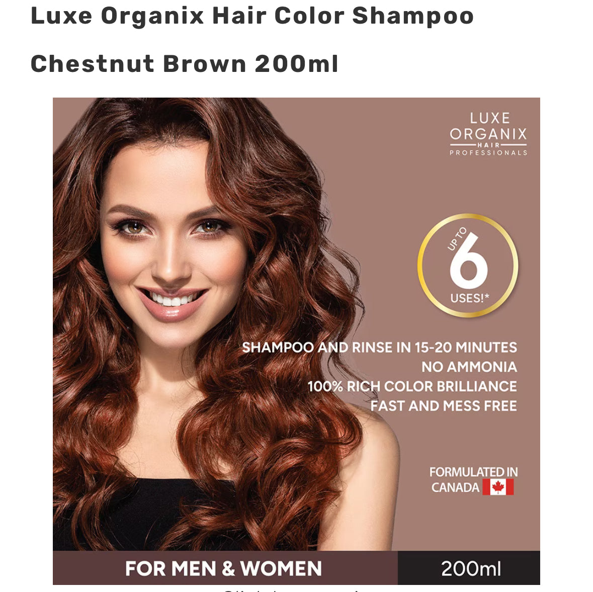 Luxe Organix Hair Color Shampoo Chestnut Brown 200ml