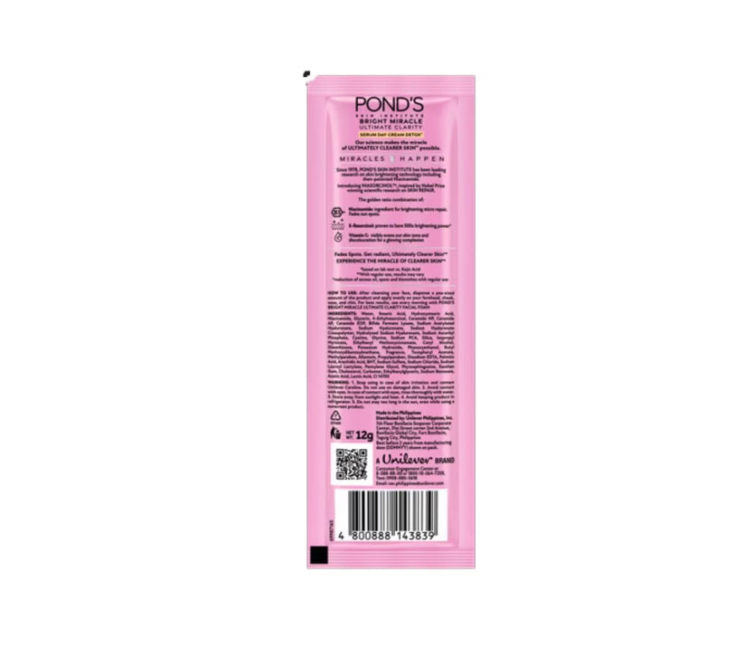 PONDS Bright Miracle Ultimate Clarity Serum Day Cream Detox - NIASORCINOL Deep Repair Technology 12g