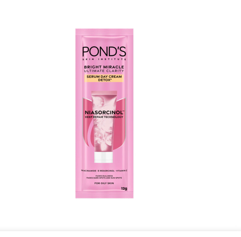PONDS Bright Miracle Ultimate Clarity Serum Day Cream Detox - NIASORCINOL Deep Repair Technology 12g