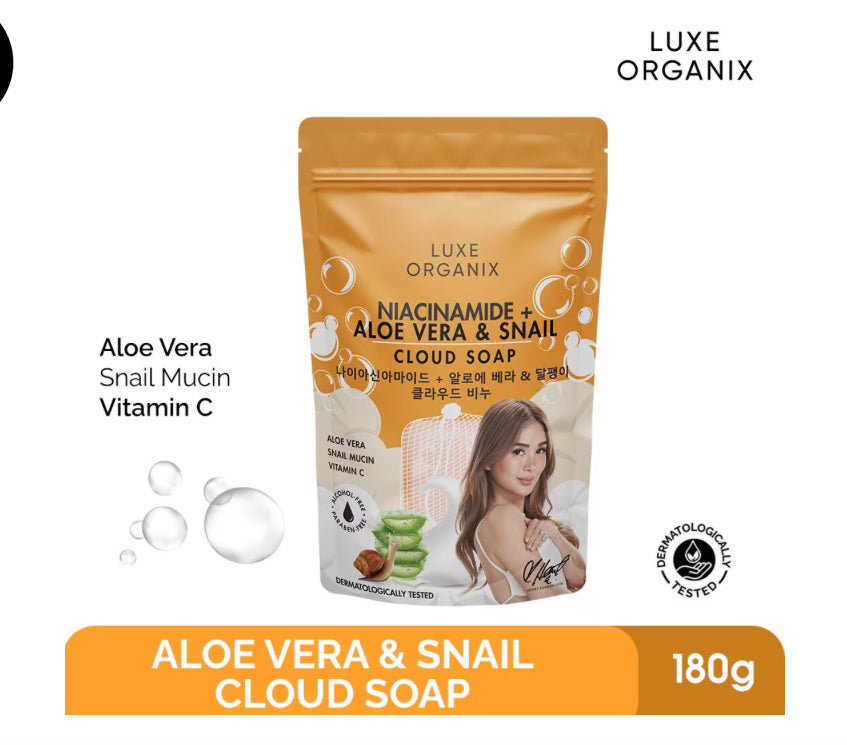 LUXE ORGANIX NIACINAMIDE + Aloe Vera & Snail Moisturizing Cloud Soap 180g