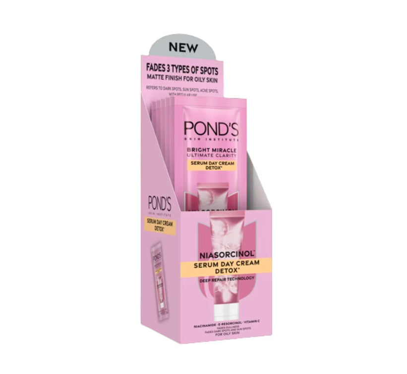 PONDS Bright Miracle Ultimate Clarity Serum Day Cream Detox - NIASORCINOL Deep Repair Technology 12g