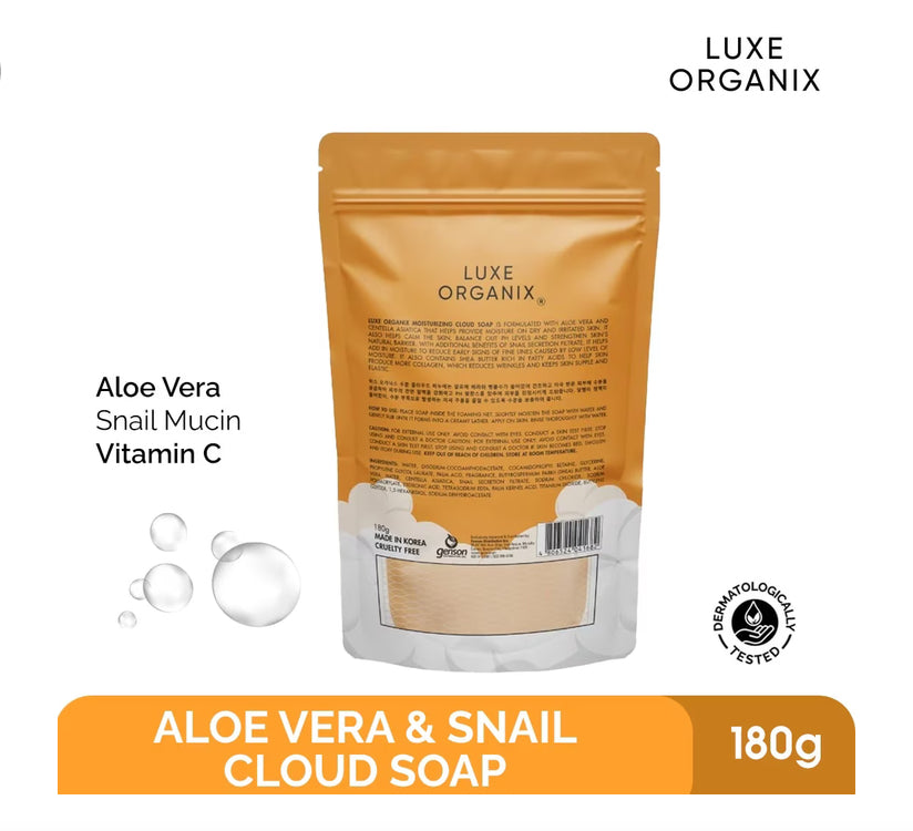 LUXE ORGANIX NIACINAMIDE + Aloe Vera & Snail Moisturizing Cloud Soap 180g
