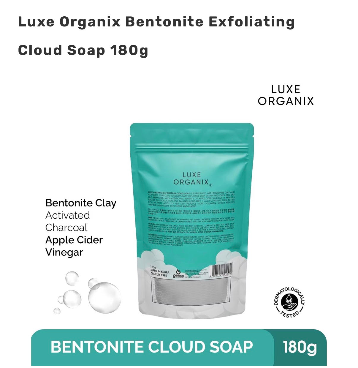 Luxe Organix Niacinamide + Bentonite Exfoliating Cloud Soap 180g