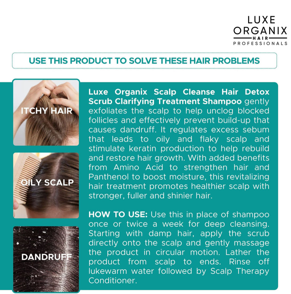 LUXE ORGANIX Scalp Cleanse Hair Detox Scrub Clarifying Treatment Shampoo 220g
