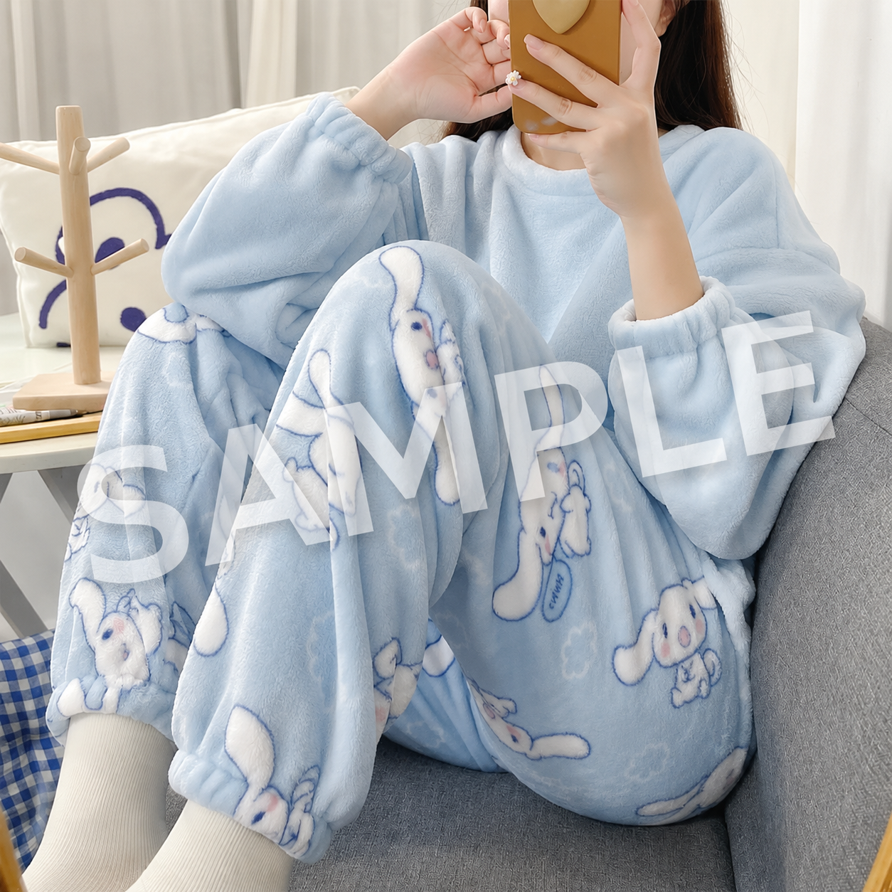 KOREAN Ultrasoft FLEECE Pajama Set Cinnamoroll Round Neck