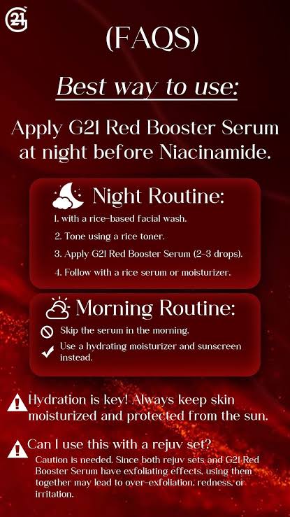 G21 Red Booster Brightening Serum - Nano Whitening Serum Intense Moisture & Hydration 60ml