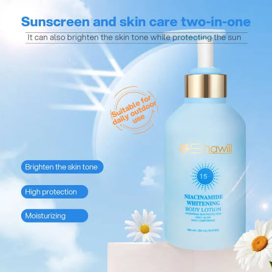 Shawill Sunscreen Body Lotion With Niacinamide Whitening Hydrating Sun Protection Daily Confidence SPF 15+ PA +++ 300ml