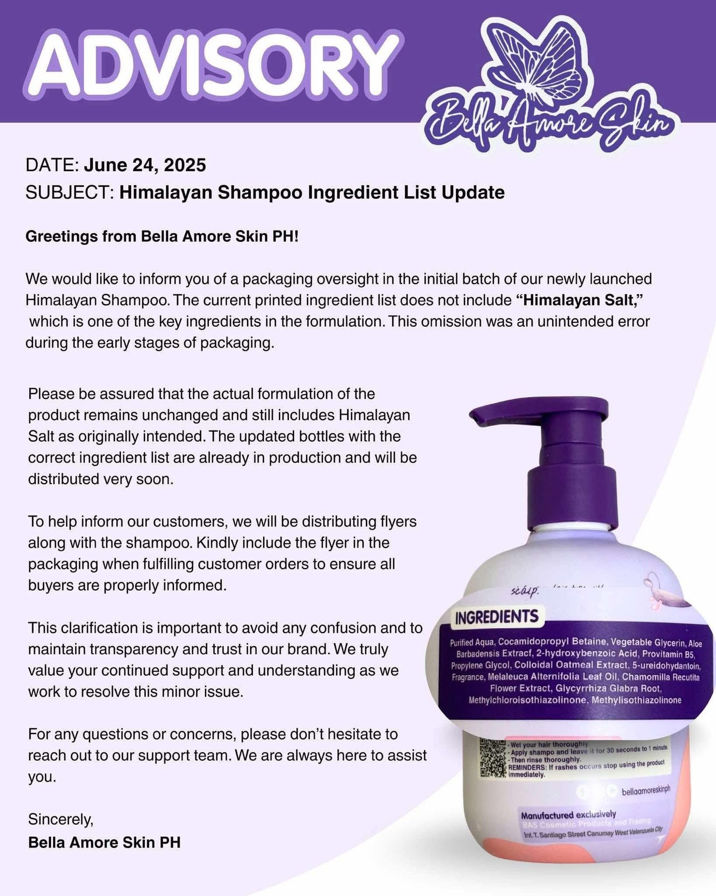 Bella Amore Himalayan Shampoo 250ml