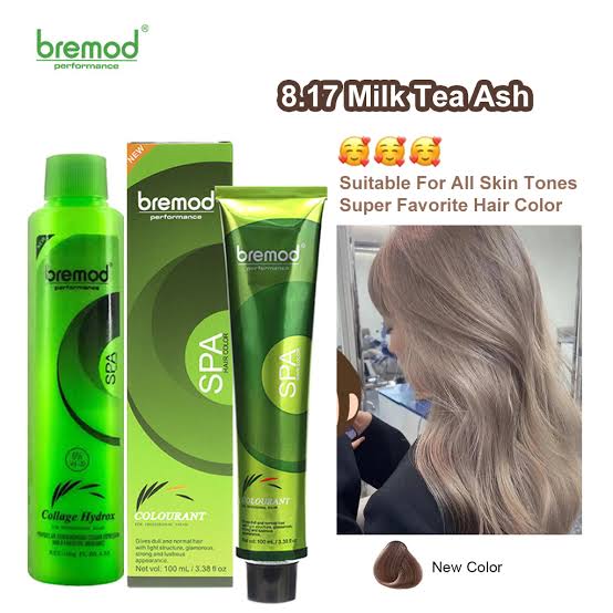 Bremod 8.17 Milk Tea Ash Hair Color Dye Cream 100ml & Oxidizer - 9% OR 12%