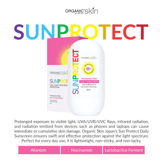 Organic Skin Japan Sun Protect Daily Sunscreen 50ml SPF 55 Sunblock All Skin Type Unscented