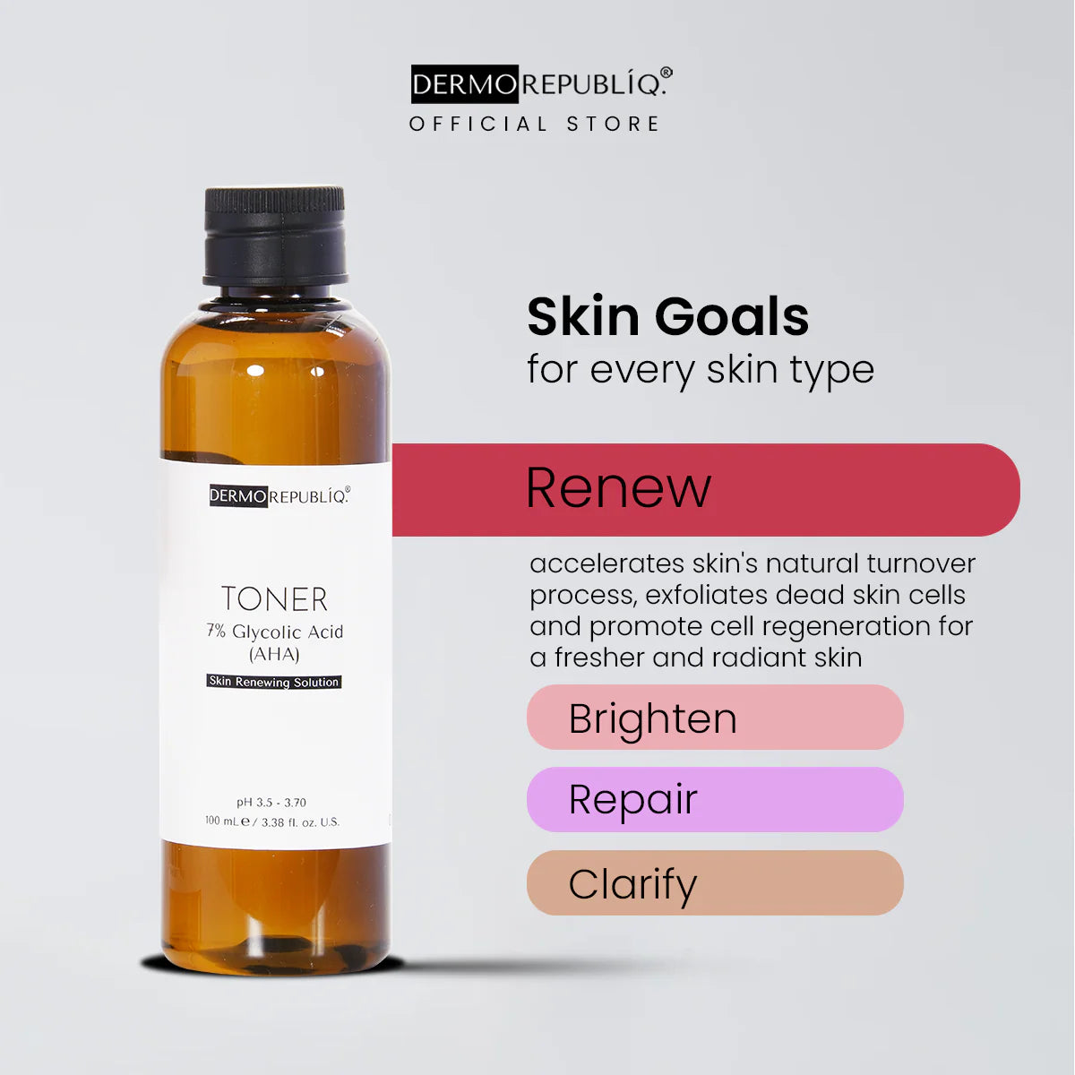 dermorepubliq 7% glycolic acid (aha) skin renewing toner - 100 ml