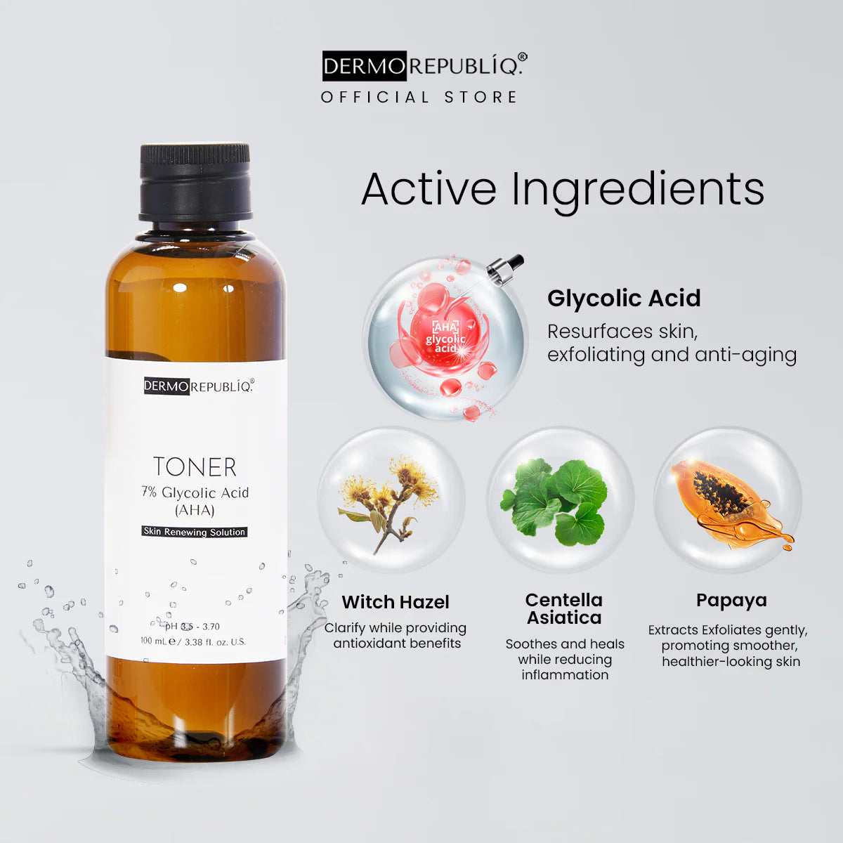 dermorepubliq 7% glycolic acid (aha) skin renewing toner - 100 ml