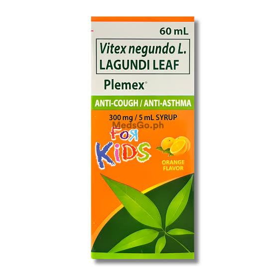 Plemex (Vitex Negundo L. Lagundi Leaf) Anti-cough/Anti-Asthma 60ml - For Kids Orange Flavor