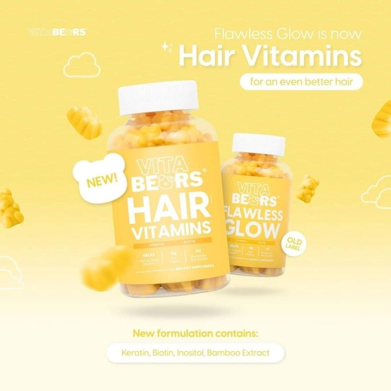 VitaBears Chewable HAIR VITAMINS (Flawless Glow in old packaging)- 60 Gummies