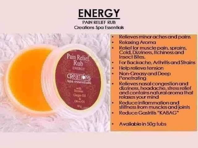 Creations Spa Essentials Pain Relief Rub – Energy (ZEST) Bubblegum Scent 50g