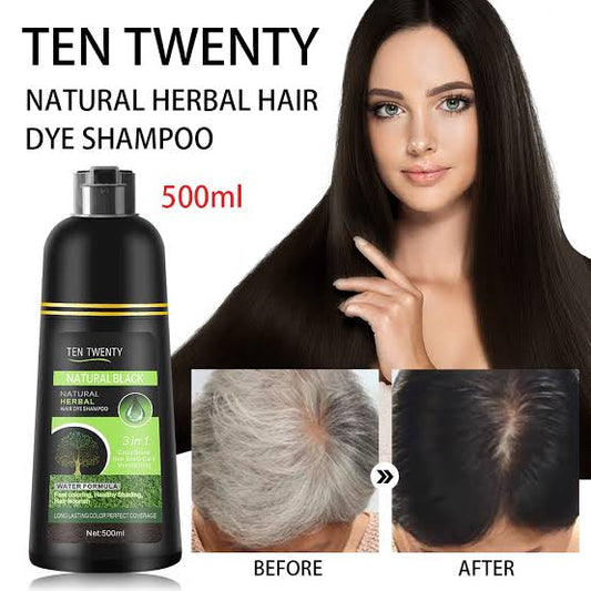 TEN TWENTY 3-in-1 Natural Herbal Hair Dye Shampoo Black Hair Color 500ml