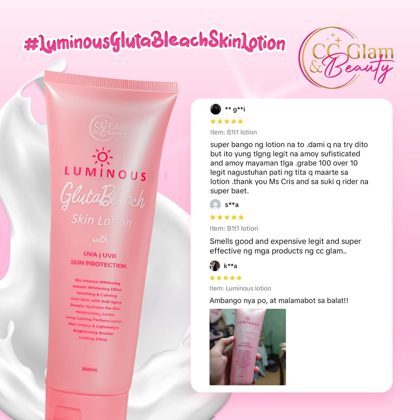 CC Glam & Beauty Luminous GlutaBleach Skin Lotion - 250ml by Cris Cosmetics