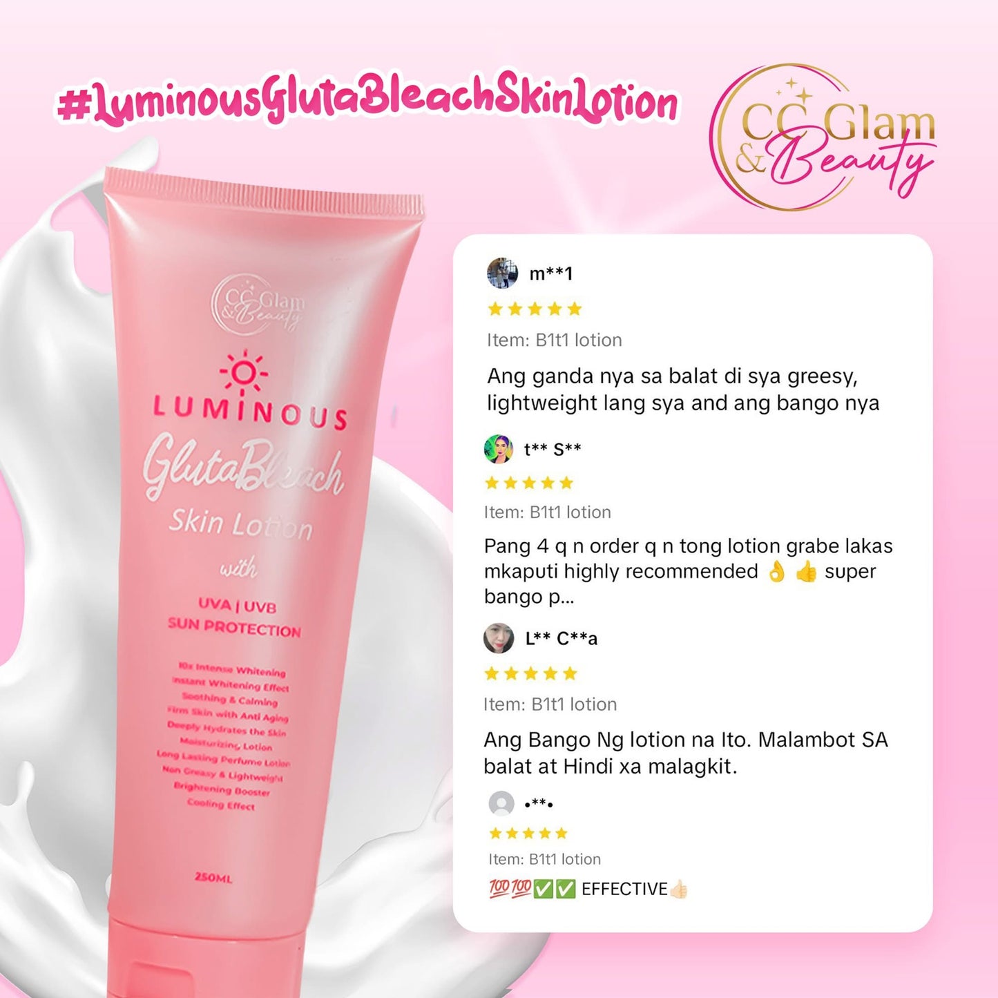 CC Glam & Beauty Luminous GlutaBleach Skin Lotion - 250ml by Cris Cosmetics