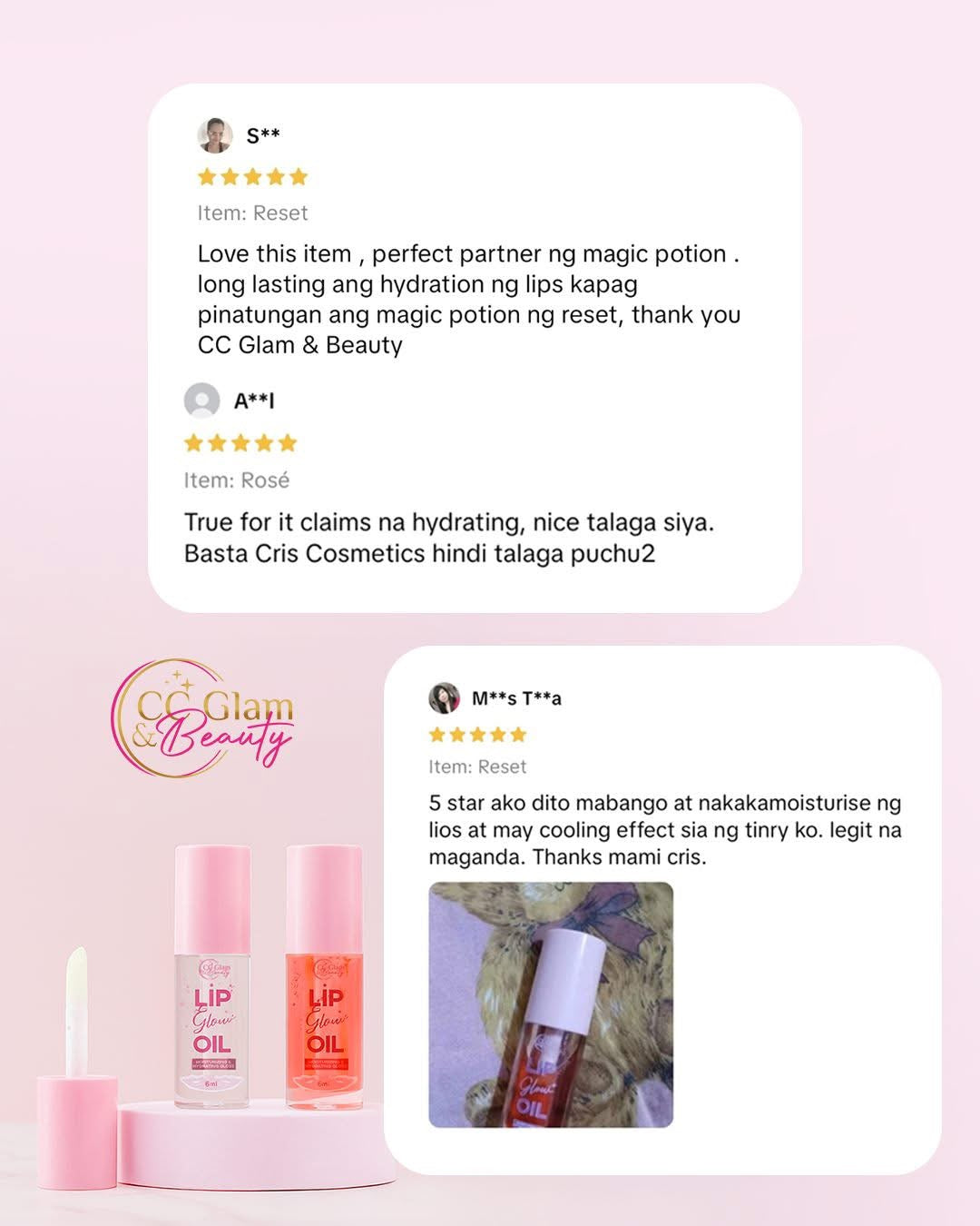 CC Glam & Beauty Lip Glow Oil 6ml ROSE shade