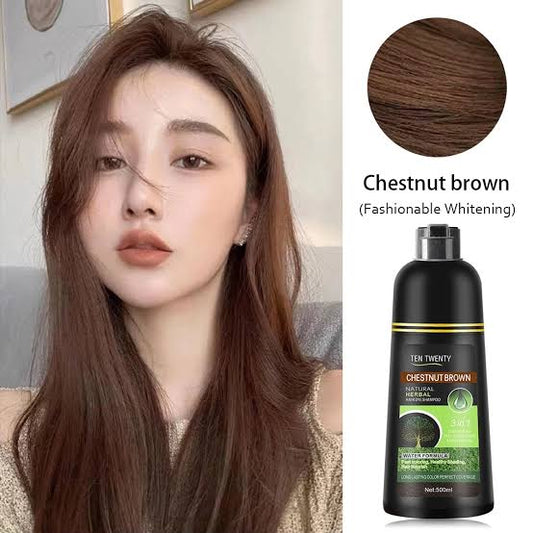 TEN TWENTY 3-in-1 Natural Herbal Hair Dye Shampoo CHESNUT BROWN Hair Color 500ml