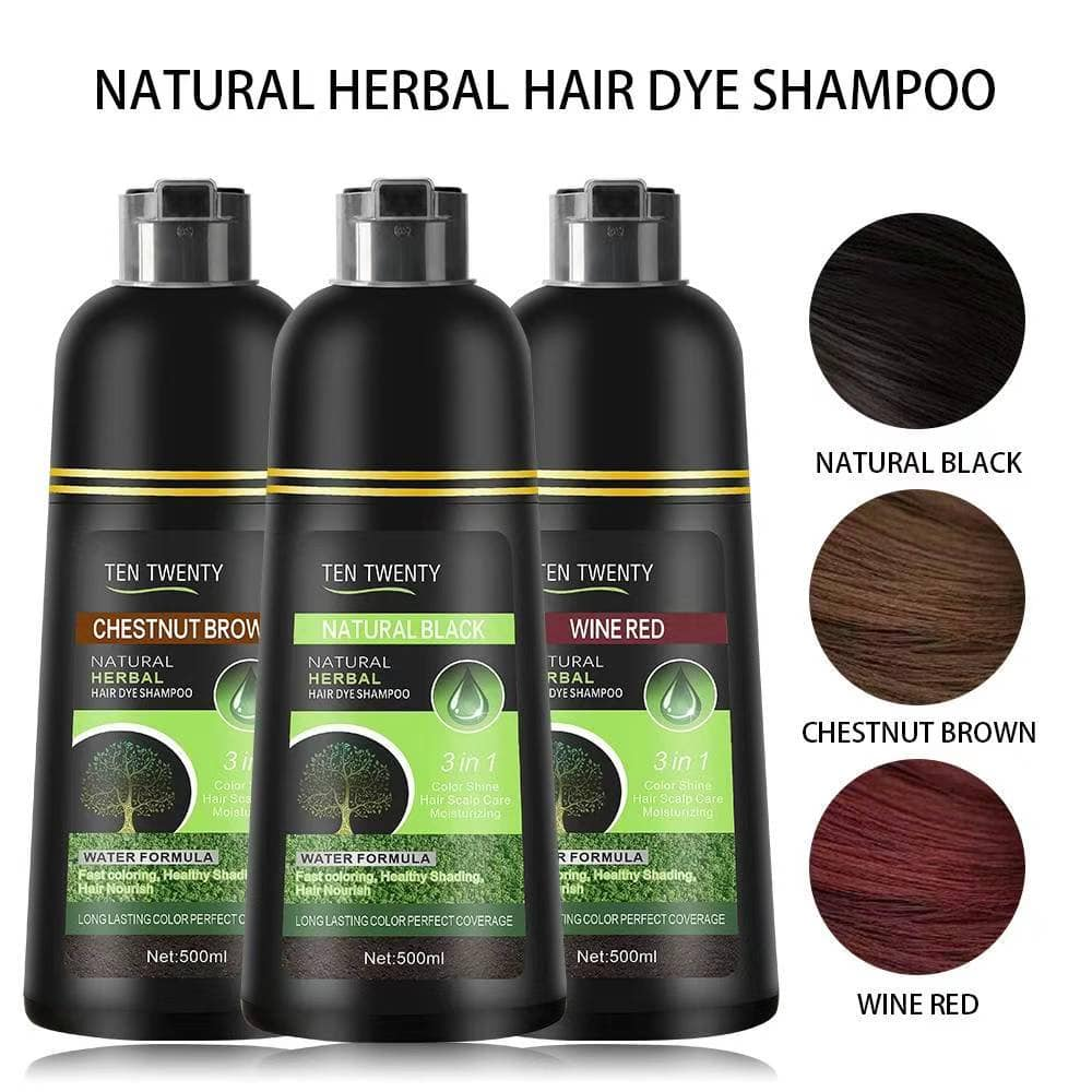 TEN TWENTY 3-in-1 Natural Herbal Hair Dye Shampoo WINE RED Hair Color 500ml