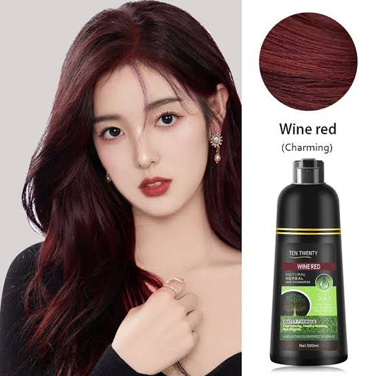TEN TWENTY 3-in-1 Natural Herbal Hair Dye Shampoo WINE RED Hair Color 500ml
