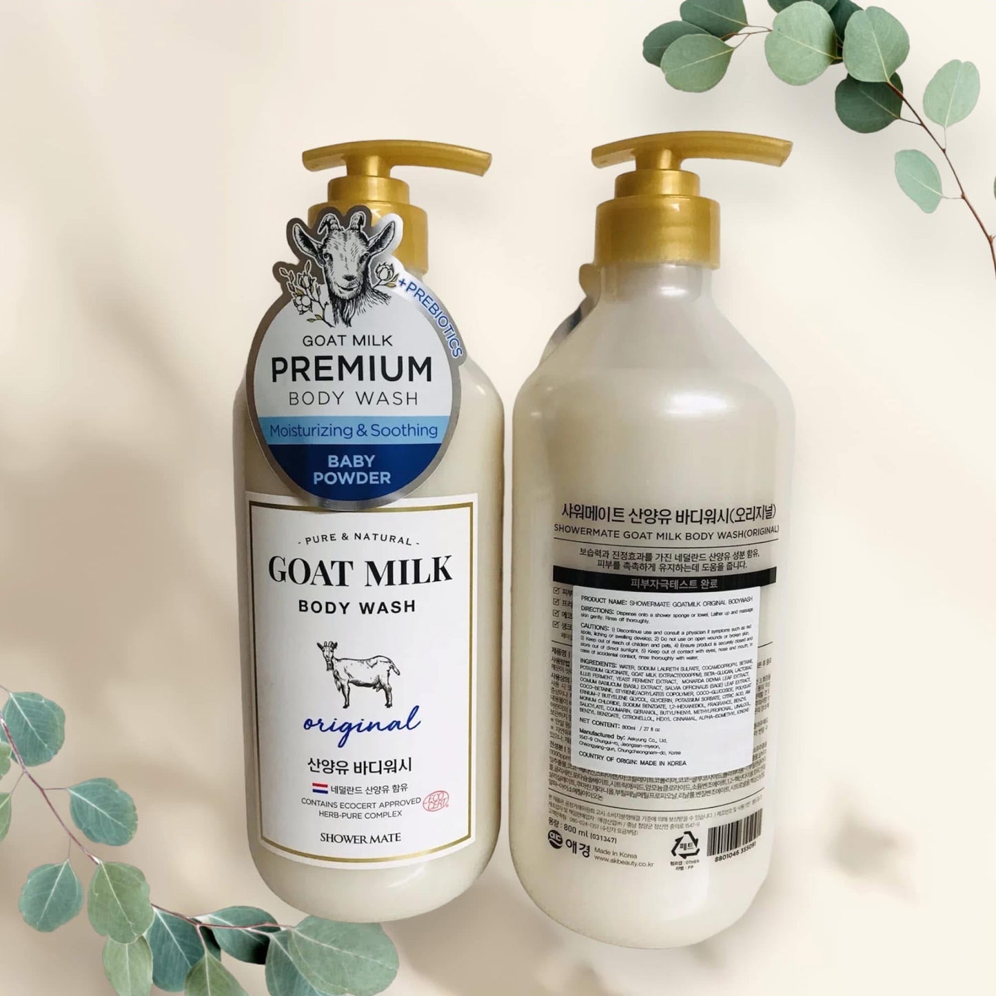 SHOWERMATE Pure and Natural Goat Milk Body Wash (Original), Contains Prebiotics And Leaves Skin Healthy And Vibrant 800ml