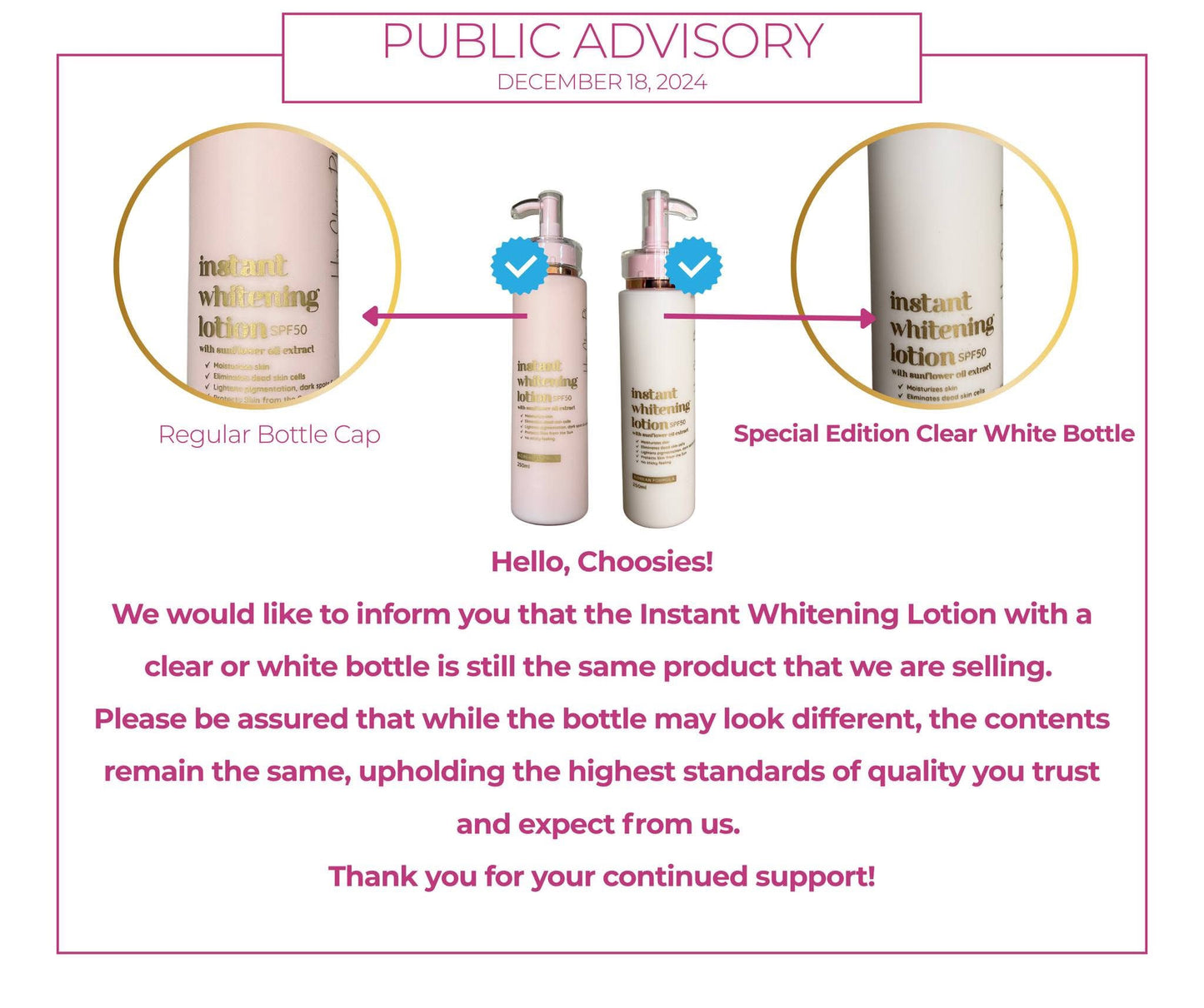 Her Choice PH Instant Whitening Lotion SPF50 with Sunflower Oil Extract