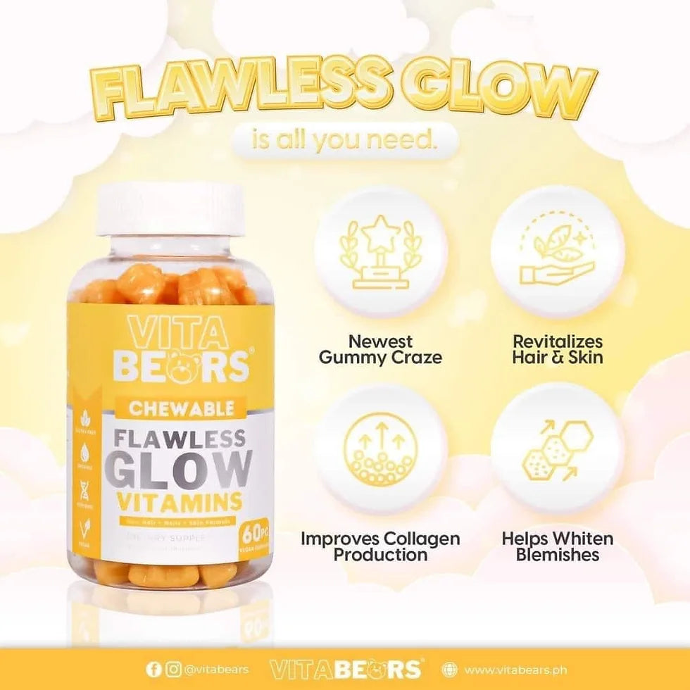 VitaBears Chewable HAIR VITAMINS (Flawless Glow in old packaging)- 60 Gummies