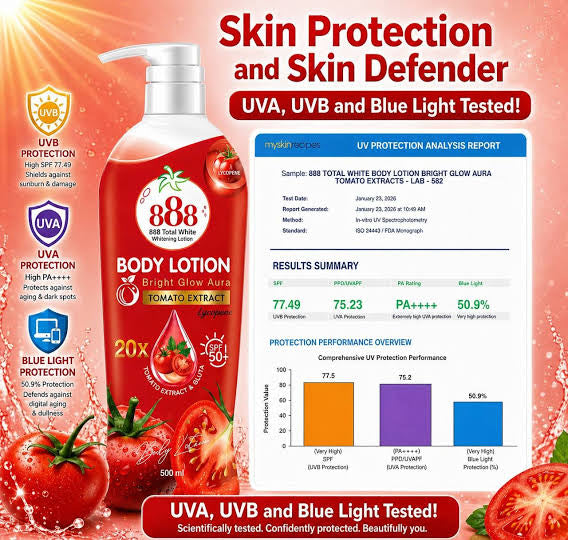888 BODY LOTION BRIGHT GLOW AURA TOMATO EXTRACT 500ML