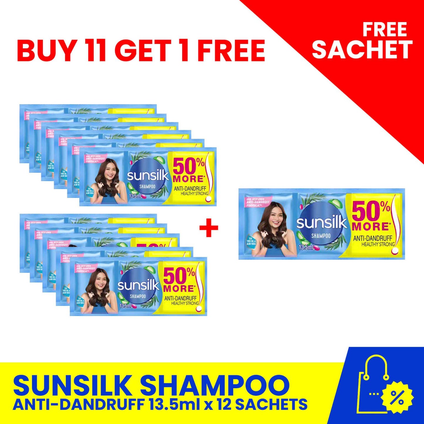 SUNSILK Shampoo Anti-Dandruff 13.5ml 11+1 sachets (sold per dozen)