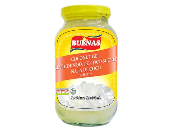 BUENAS Coconut Gel Nata De Coco Gelee de Noix de Coco Sucree in Syrup WHITE 340g