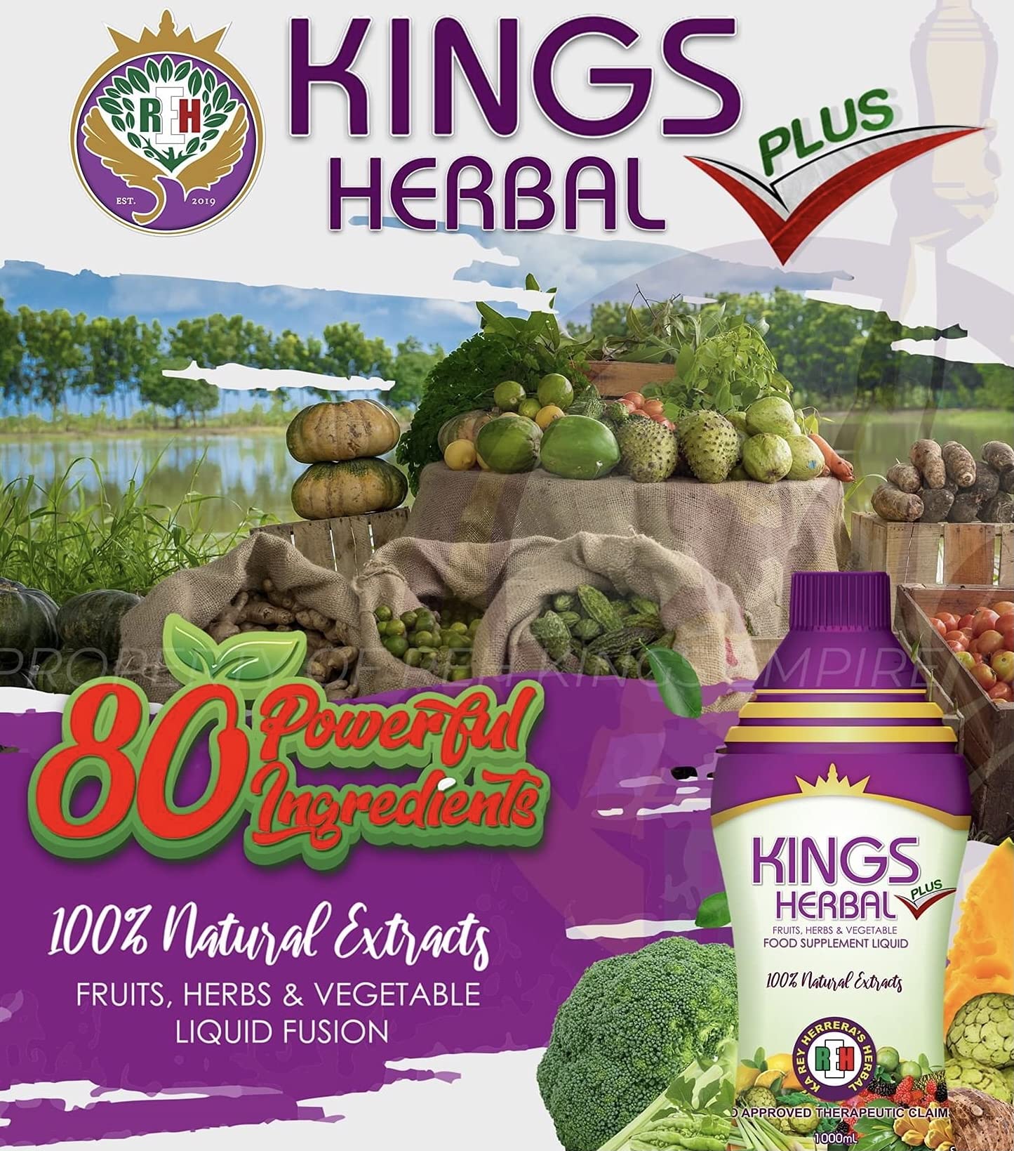 KINGS HERBAL PLUS - Fruits, Herbs and Vegetables - FOOD SUPPLEMENT LIQUID 1000ml