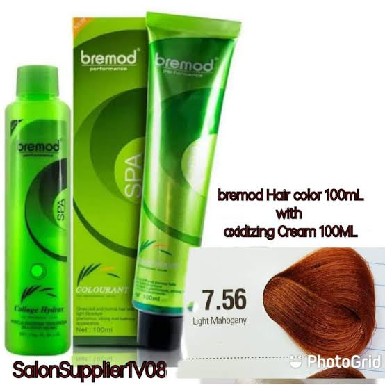 Bremod 7.56 Light Mahogany Hair Color Dye Cream 100ml & 6% Oxidizer