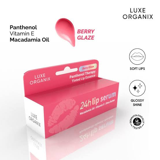 LUXE ORGANIX Panthenol Lip Therapy 24H Lip Serum Tinted Lip Essence Berry Glaze 10G