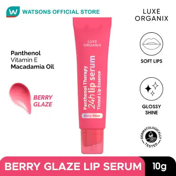 LUXE ORGANIX Panthenol Lip Therapy 24H Lip Serum Tinted Lip Essence Berry Glaze 10G