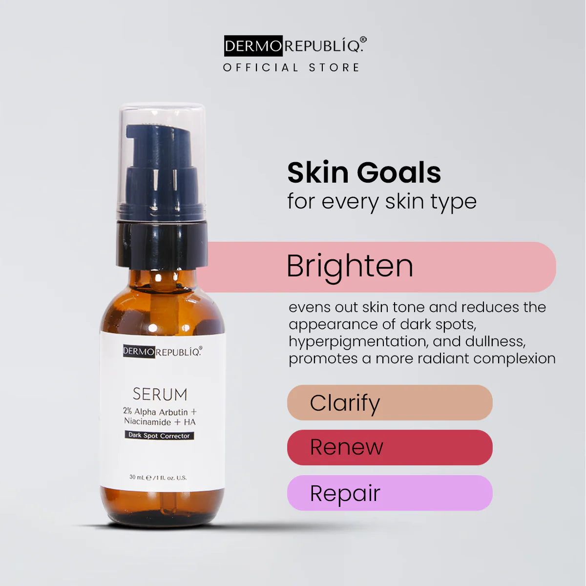 dermorepubliq 2% alpha arbutin + niacinamide + ha dark spot corrector serum - 30 ml
